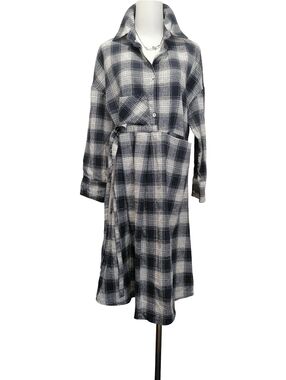 🦝🦝🦝 Black & White Plaid Button-Front Shirt Dress by SETIROM